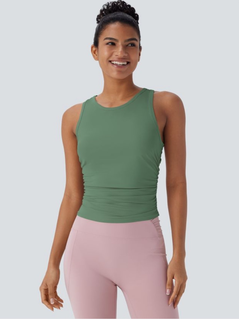 HALARA Sleeveless Ruched Yoga Tank Top in Jade